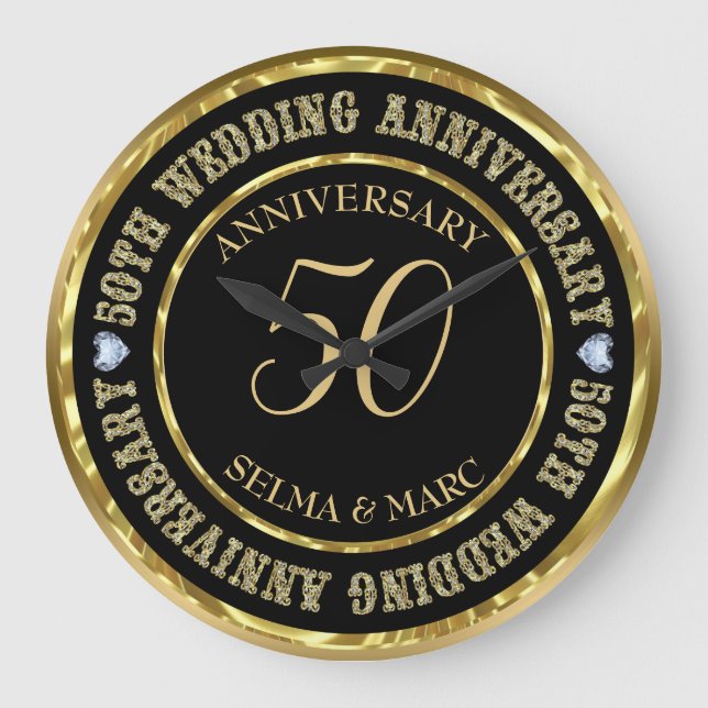 Grande Horloge Ronde 50e Anniversaire Métallic Or & Noir (Recto)