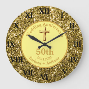 Grande Horloge Ronde 50ème Anniversaire de Mariage Or Religieux Lar