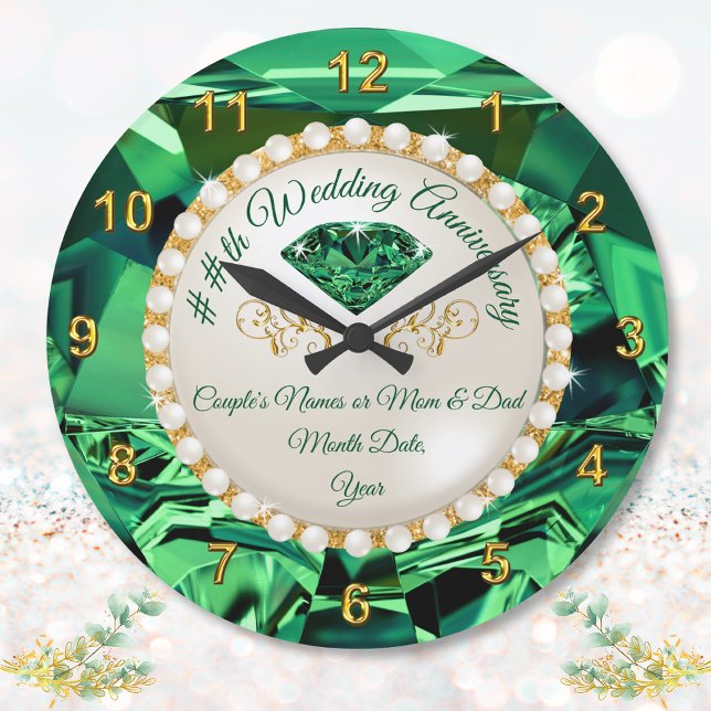 Grande Horloge Ronde 55e, 35e ou 20e anniversaire d'émeraude Cadeaux Ho (55th wedding anniversary gift for parents. 55 year anniversary gift. Emerald anniversary gifts. )