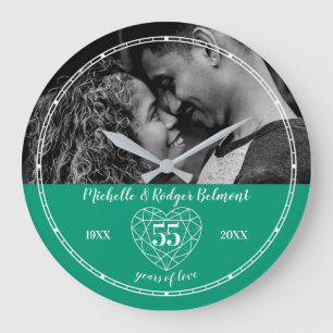 Grande Horloge Ronde 55e anniversaire du Mariage coeur vert émeraude