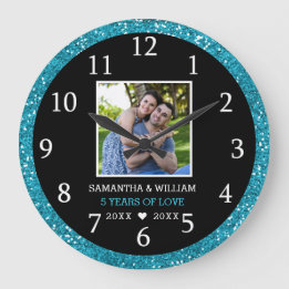 Grande Horloge Ronde 5 Anniversaire Photo Parties scintillant Noir Et B