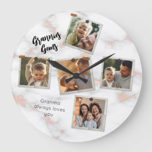 Grande Horloge Ronde 5 Cinq Photo Moderne Élégant Collage Famille Amour