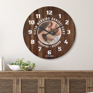 Grande Horloge Ronde 5e Anniversaire de Mariage Photo Bois de Palette R
