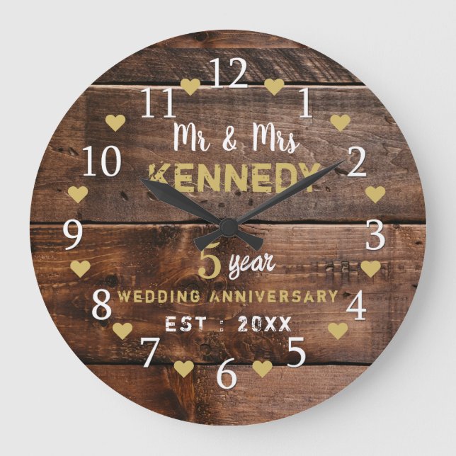 Grande Horloge Ronde 5e anniversaire du Mariage M. et Mme Rustic Wood (Recto)