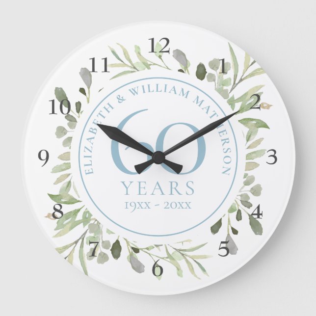 Grande Horloge Ronde 60e anniversaire Aquarelle Verdure Florale (Recto)