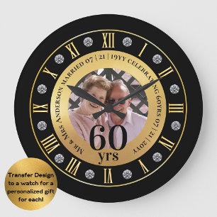 Grande Horloge Ronde 60e Anniversaire de Mariage Cadeau PHOTO Diamant S