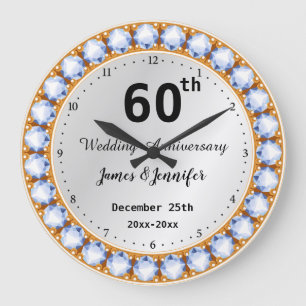 Grande Horloge Ronde 60e anniversaire du Mariage diamant Noms personnal