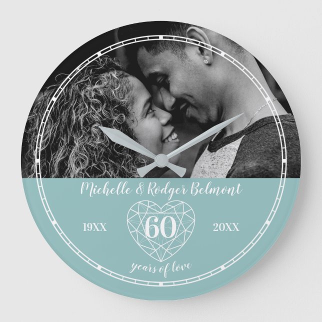 Grande Horloge Ronde 60e anniversaire Mariage coeur diamant  (Recto)