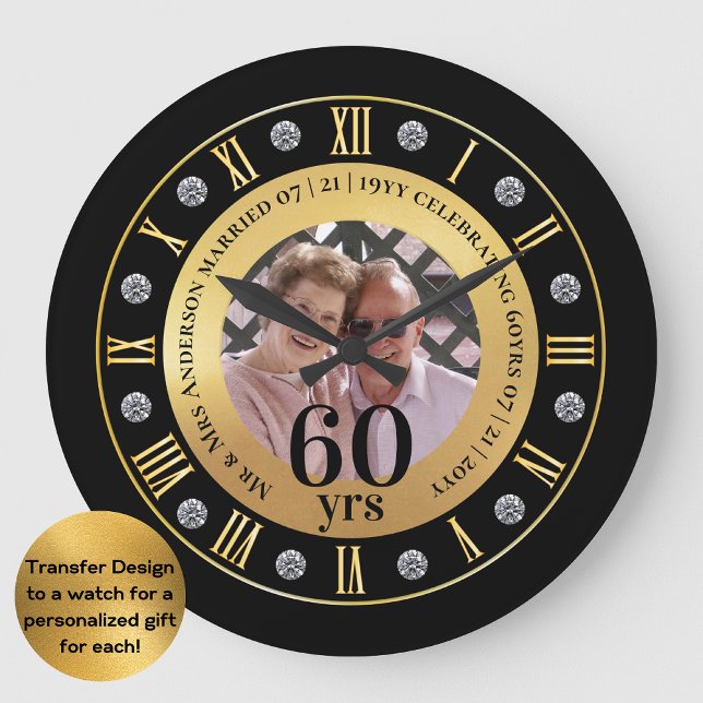Grande Horloge Ronde 60e anniversaire Mariage photo cadeau Diamant Soix (Créateur téléchargé)