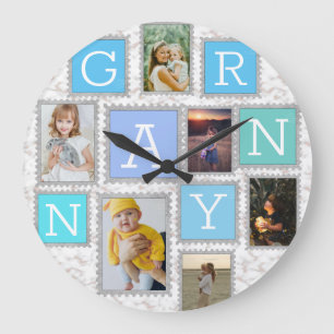 Grande Horloge Ronde 6 Six Photo Collage Cute Bébé Famille Amour Granny