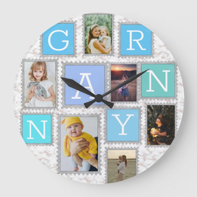 Grande Horloge Ronde 6 Six Photo Collage Cute Bébé Famille Amour Granny (Recto)