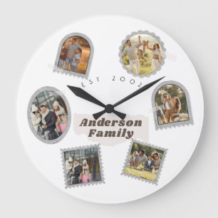 Grande Horloge Ronde 6 Six Photo Moderne Élégant Collage Famille Amour