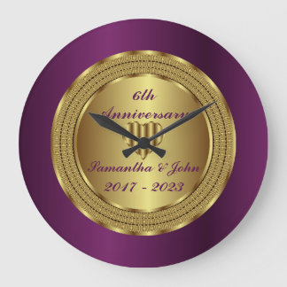 Grande Horloge Ronde 6e Anniversaire unique du Mariage violet et or