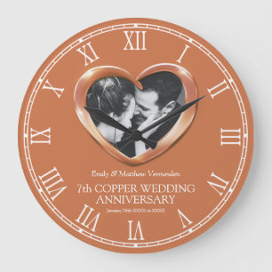 Grande Horloge Ronde 7e anniversaire de mariage de cuivre coeur photo p
