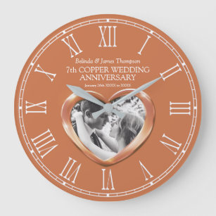 Grande Horloge Ronde 7e anniversaire de mariage en cuivre