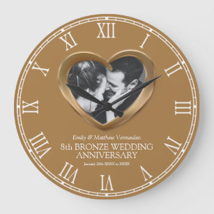 Grande Horloge Ronde 8e anniversaire du mariage de bronze coeur photo p