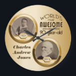 Grande Horloge Ronde 90th Birthday Customized Then Now Gold Photo Frame<br><div class="desc">A chic, gradation dorée serves as the background to two dark gold frames. Replace the sample images with your own "Then and Now" photos of the most fabulous 90-year-old in your life. Customize with names and messages. Makes a wonderful, classy vend to celebrate the milestone birthday of your favorite senior...</div>