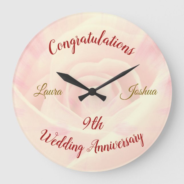 Grande Horloge Ronde 9e anniversaire Mariage personnalisé Grande horlog (Recto)