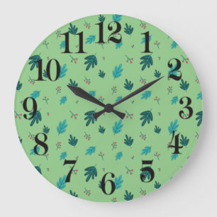Grande Horloge Ronde À feuillage persistant Tree Feuilles & Red Holly 