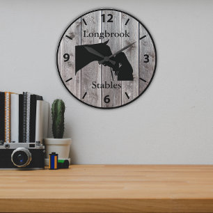 Grande Horloge Ronde A Horses Love 2 Bois-Barbe Personnalisable