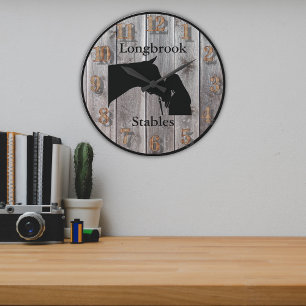 Grande Horloge Ronde A Horses Love 3 Customizable Barnwood Styled