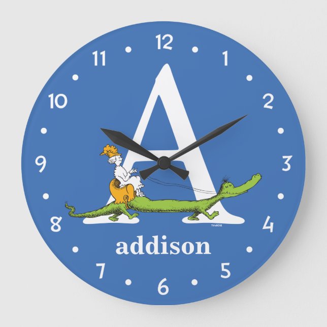 Grande Horloge Ronde ABC du Dr Seuss : Lettre A - Blanc | Ajouter Votre (Recto)