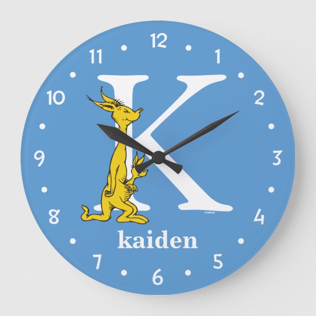 Grande Horloge Ronde ABC du Dr Seuss : Lettre K - Blanc | Ajouter Votre (Recto)