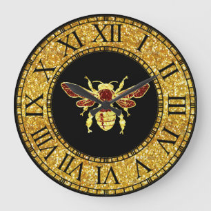 Grande Horloge Ronde Abee de miel en or et rouge