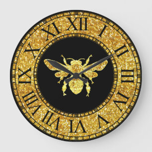 Grande Horloge Ronde Abeille de miel en or