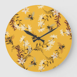 Grande Horloge Ronde Abeille vintage et papillon : Brodé Art Floral