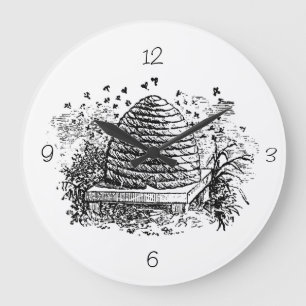 Grande Horloge Ronde Abeilles de miel de ruche vintage