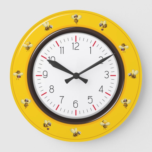 Grande Horloge Ronde Abeilles de miel mignonnes (Recto)