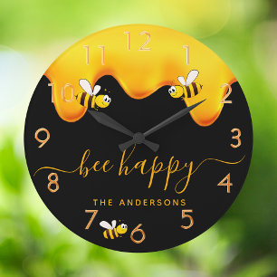 Grande Horloge Ronde Abeilles noires joyeux miel doux