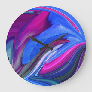Grande Horloge Ronde Abstract Art Blue N Pink Leaf Clock