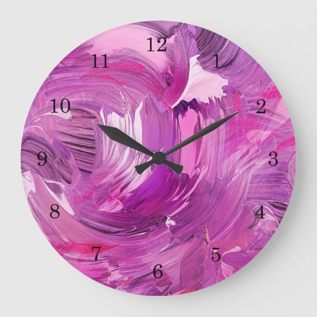 Grande Horloge Ronde Abstract Art Modern Purple Pink White (Recto)