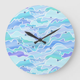 Grande Horloge Ronde Abstract bleu