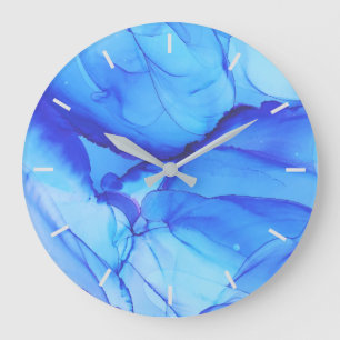 Grande Horloge Ronde Abstract Blue Indigo Without Numbers Large Clock