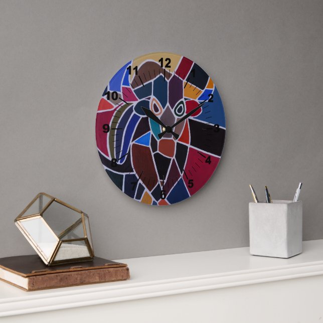 Grande Horloge Ronde Abstract Bull Painting by Alfred Fox (Bureau)