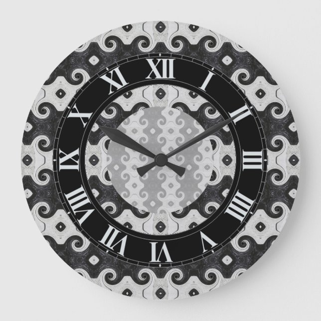 Grande Horloge Ronde Abstract Diamond Eye Curls Pattern Wall Clock (Recto)