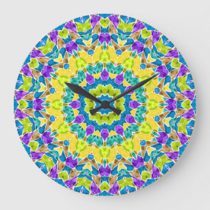 Grande Horloge Ronde Abstract modern mosaic kaleidoscopic