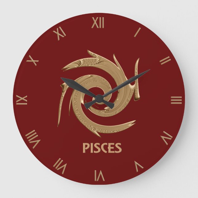 Grande Horloge Ronde Abstract Pisces Red Zodiac Symbol Wall Clock (Recto)