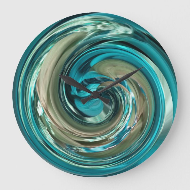 Grande Horloge Ronde Abstract teal N Gold Dolphin Swirl Clock (Recto)
