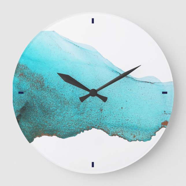 Grande Horloge Ronde Abstract Turquoise Gold Alcohol Ink Art (Recto)