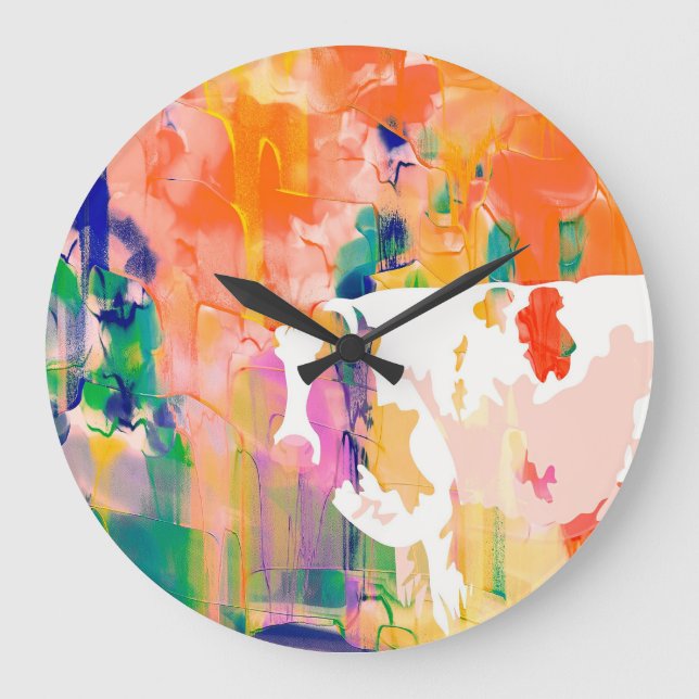 Grande Horloge Ronde Abstraction Vache Aquarelle Silhouette (Recto)
