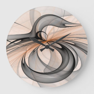 Grande Horloge Ronde Abstrait Anthracite Grey Sienna Art moderne fracta