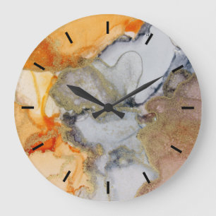 Grande Horloge Ronde Abstrait Apricot Gris Or sans nombre