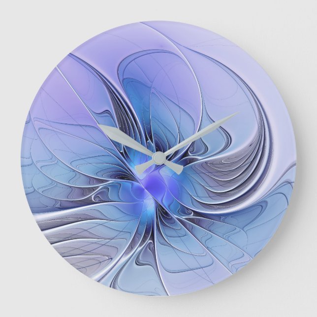 Grande Horloge Ronde Abstrait Art Fractal Lavande Bleu (Recto)