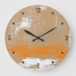 Grande Horloge Ronde Abstrait blanc orange moderne