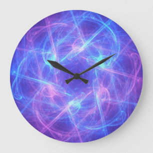 Grande Horloge Ronde Abstrait bleu et rose Tourbillonnant fractal