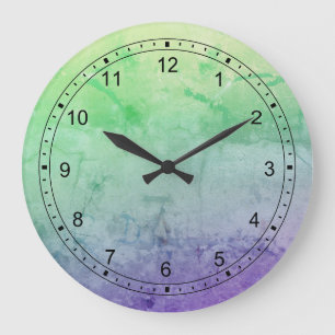 Grande Horloge Ronde Abstrait bleu vert et pourpre